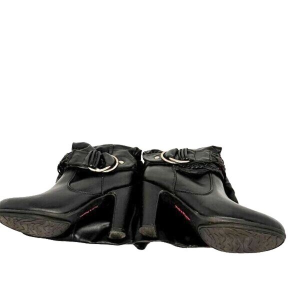 Knee HigWomen's Y2K Slouch Vegan Leather Boots with Buckles Black Size 8M 4" Hee - Picture 7 of 9